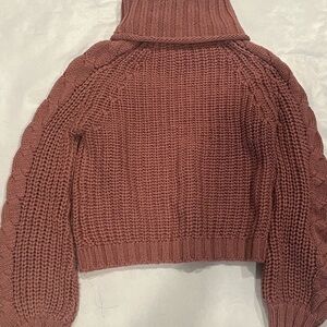 Holiday Fall Winter Turtleneck Cowl Neck Cropped Dusty Pink Mauve Girly Sweater